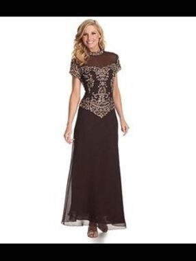 Vintage Style Beaded Illusion Gown Black Formal Maxi Dress High Neck